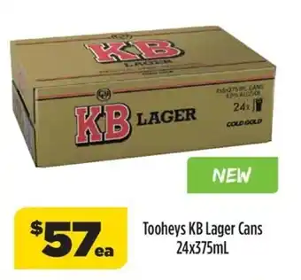 Liquorland Tooheys KB Lager Cans 24x375mL offer
