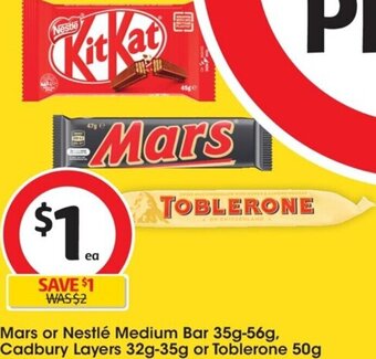 Coles Mars or Nestlé Medium Bar 35g-56g offer