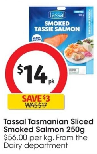 Coles Tassal Tasmanian Sliced Smoked Salmon 250g offer