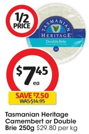 Coles Tasmanian Heritage Camembert or Double Brie 250g offer