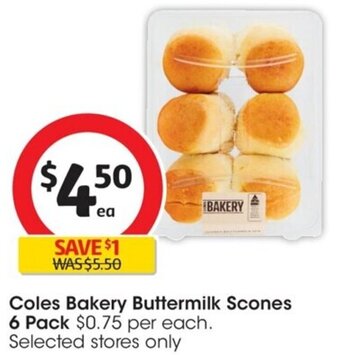 Coles Coles Bakery Buttermilk Scones 6 Pack offer