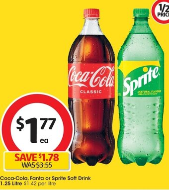 Coles Coca-Cola, Fanta or Sprite Soft Drink 1.25 Litre offer