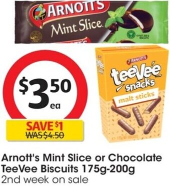 Coles Arnott's Mint Slice or Chocolate TeeVee Biscuits 175g-200g offer