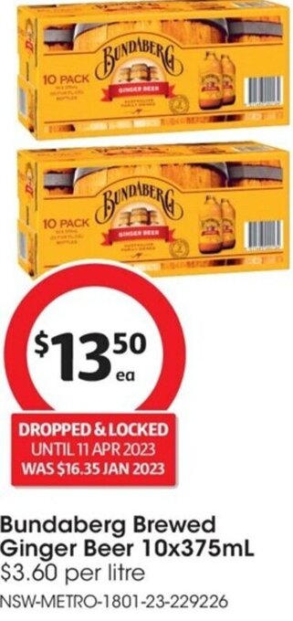 Coles Bundaberg Brewed Ginger Beer 10x375ml offer
