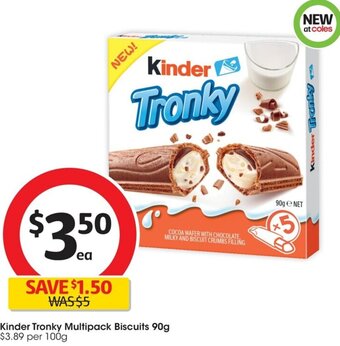 Coles Kinder Tronky Multipack Biscuits 90g offer