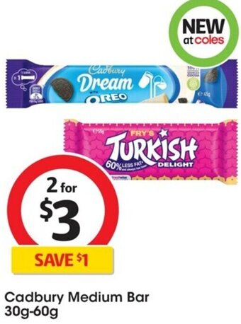 Coles Cadbury Medium Bar 30g-60g offer