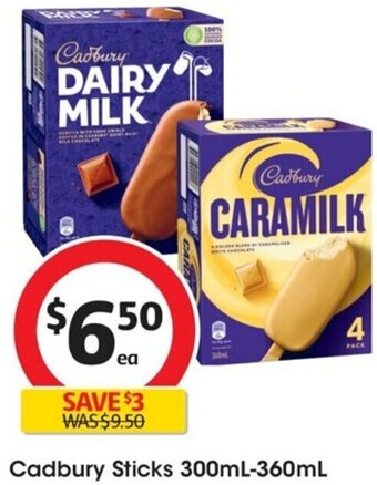 Coles Cadbury Sticks 300ml-360ml offer