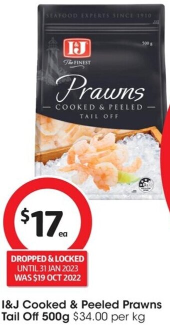 I&J Cooked & Peeled Prawns Tail Off 500g