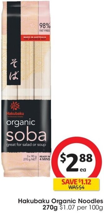 Coles Hakubaku Organic Noodles 270g offer