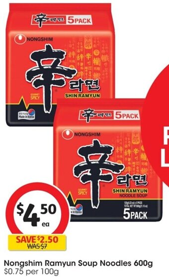 Coles Nongshim Ramyun Soup Noodles 600g offer