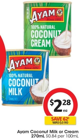 Coles Ayam Coconut Milk or Cream 270ml offer