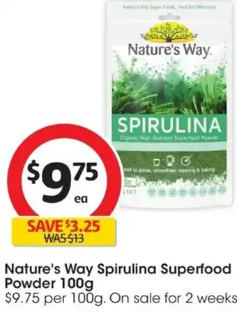 Coles Nature's Way Spirulina Superfood Powder 100g offer