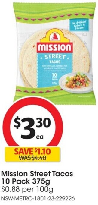 Coles Mission Street Tacos 10 Pack 375g offer