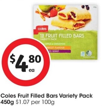 Coles Coles Fruit Filled Bars Variety Pack 450g offer