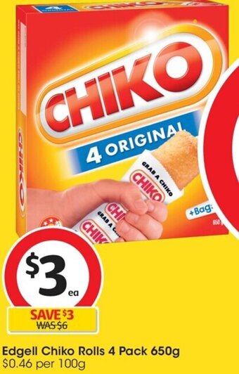 Coles Edgell Chiko Rolls 4 Pack 650g offer