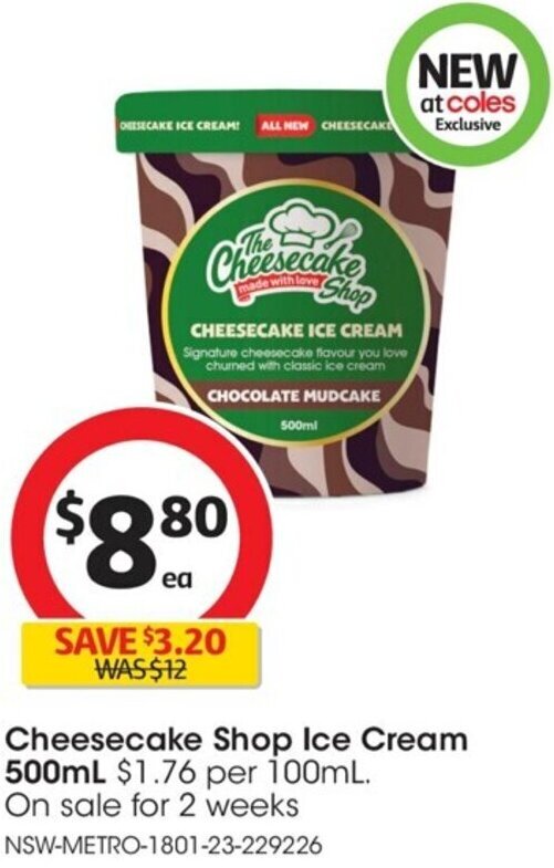 Cheesecake Shop Ice Cream 500ml offer at Coles