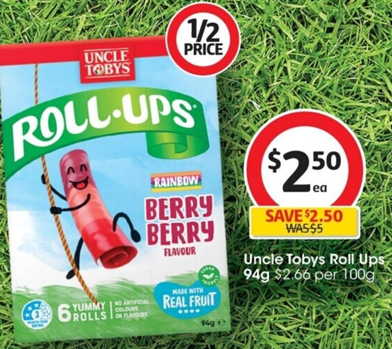 Uncle Tobys Roll Ups 94g offer at Coles
