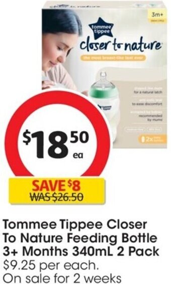 Coles Tommee Tippee Closer To Nature Feeding Bottle 3+ Months 340ml 2 Pack offer