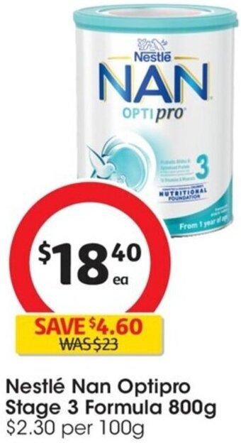 Coles Nestlé Nan Optipro Stage 3 Formula 800g offer