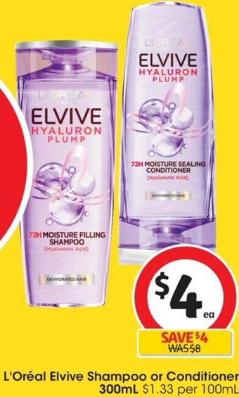 Coles L'Oréal Elvive Shampoo or Conditioner 300 ml offer