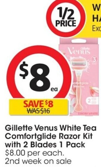 Coles Gillette Venus White Tea Comfortglide Razor Kit with 2 Blades 1 Pack offer