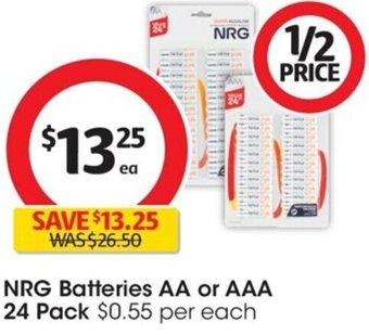 Coles NRG Batteries AA or AAA 24 Pack offer