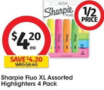 Coles Sharpie Fluo XL Assorted Highlighters 4 Pack offer