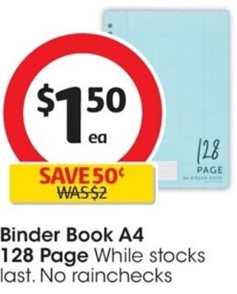 Coles Binder Book A4 128 Page offer