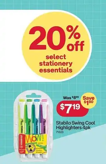 Australia Post Stabilo swing cool highlighters 4pk offer