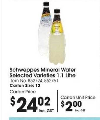 Campbells Wholesale Schweppes mineral water offer