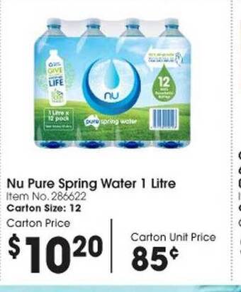 Campbells Wholesale Nu pure spring water offer