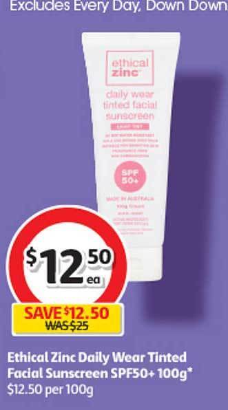 Ethical zinc daily wear tinted facial sunscreen spf50+ 100g