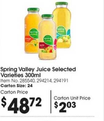Campbells Wholesale Spring valley juice offer