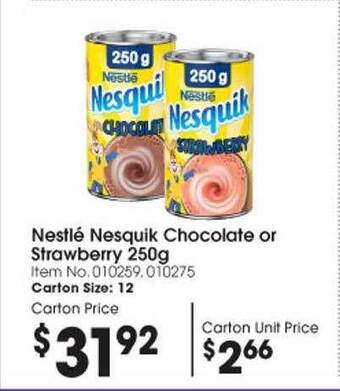 Campbells Wholesale Nestlé nesquik chocolate or strawberry offer