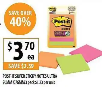 Supabarn Post-it super sticky notes ultra 76mmx76mm 3 pack offer