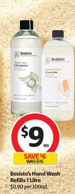 Coles Bosisto's hand wash refills 1 litre offer