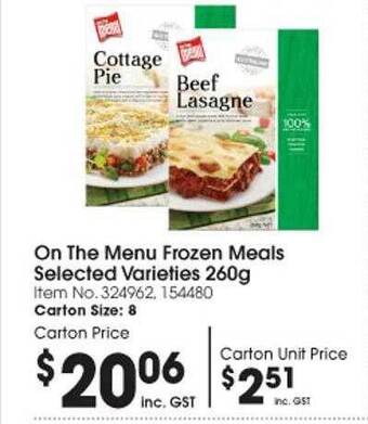 Campbells Wholesale On the menu frozen meals offer