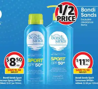 Coles Bondi sands sport sunscreen spray spf40+ 50ml or bondi sands sport sunscreen spf50+ 400ml offer
