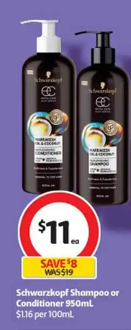 Coles Schwarzkopf shampoo or conditioner 950 ml offer