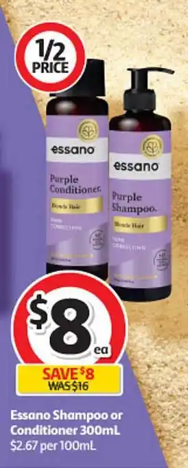 Coles Essano shampoo or conditioner 300ml offer