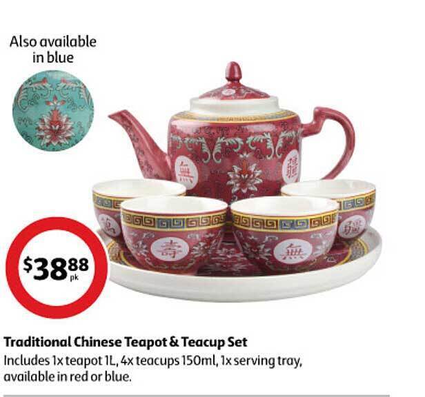 Traditional chinese teapot & teacup set offer at Coles