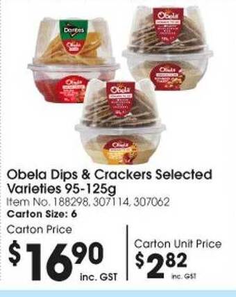 Campbells Wholesale Obela dips & crackers offer