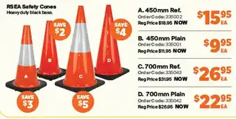 RSEA Safety Rseas safety cones a.450mm ref. b. 450mm plain c. 700mm ref. d. 700mm plain offer