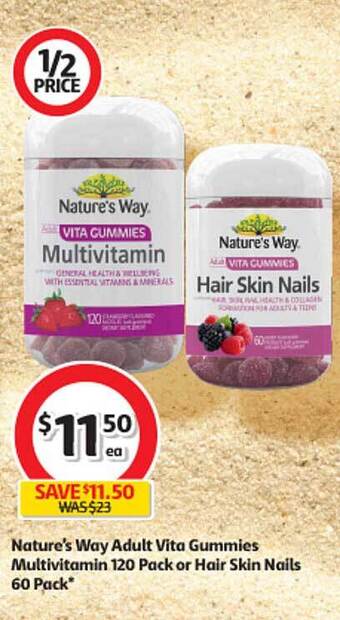 Coles Nature's way adult vita gummies multivitamin 120 pack or hair skin nails 60 pack offer