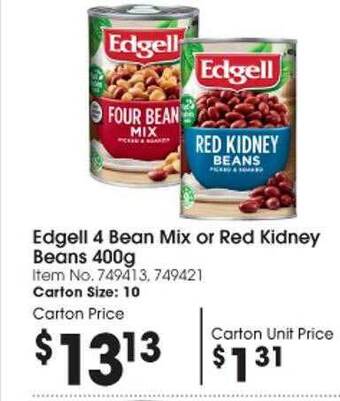 Campbells Wholesale Edgell 4 bean mix or red kidney beans offer