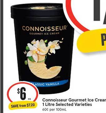 IGA Connoisseur gourmet ice cream 1 litre selected varieties offer