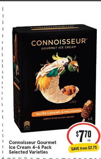 IGA Connoisseur gourmet ice cream 4-6 pack selected varieties offer