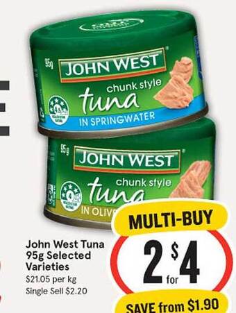 IGA John west tuna selected varieties offer