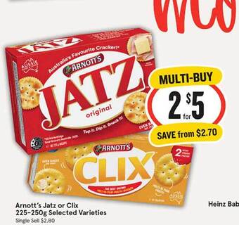 IGA Arnott's jatz or clix selected varieties offer