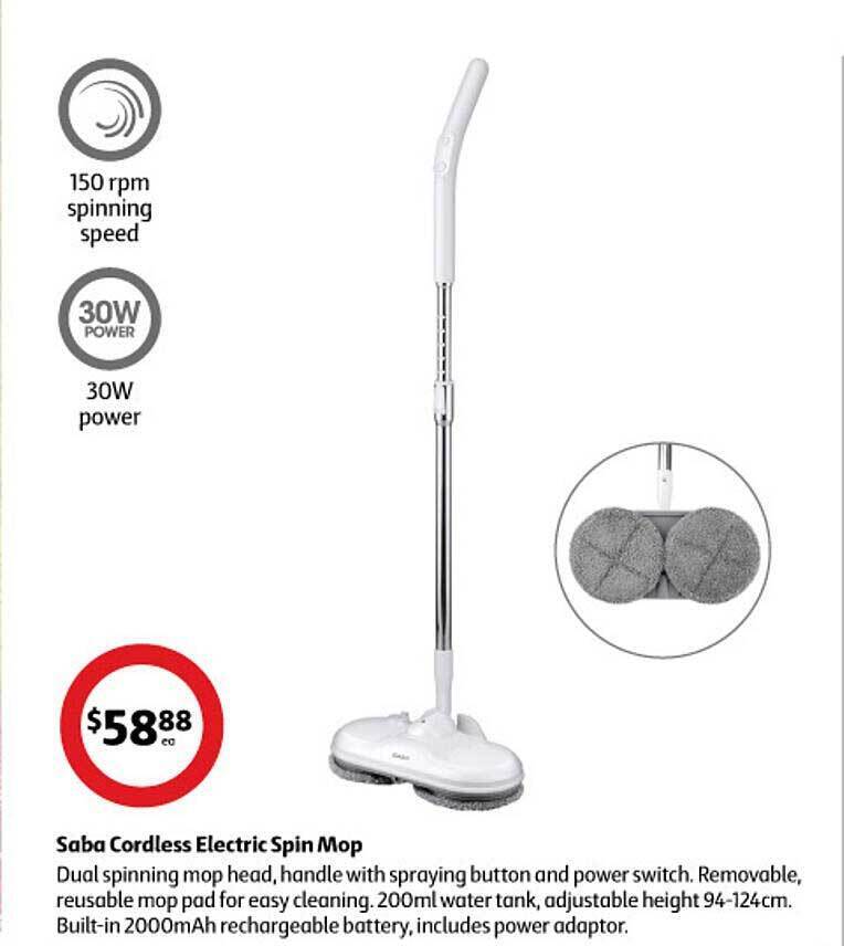 Saba cordless electric spin mop offer at Coles